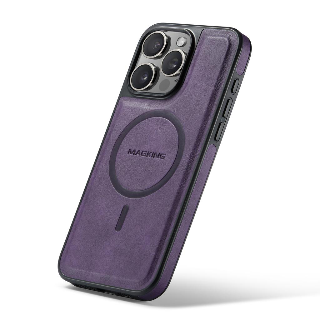 Seria MAGKING K1 Dla iPhone 14 Pro Magnetyczne Etui PC+TPU+Skóra PU Wstrząsoodporne Etui na Telefon