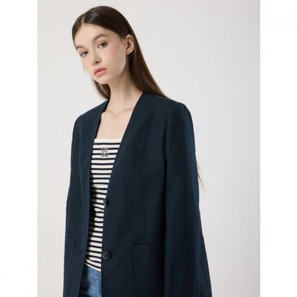 Cc Collect Linen Blend Collarless Jacket C252msf032