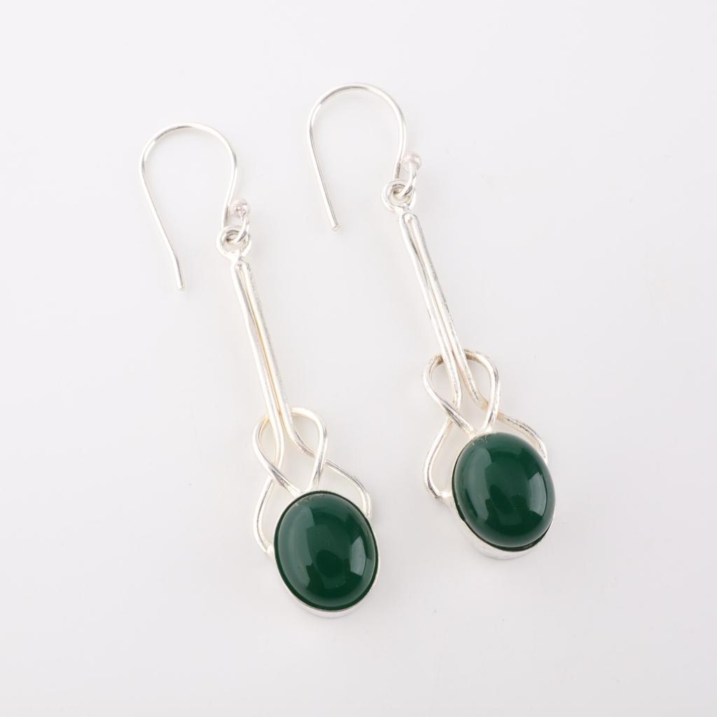Green onyx Cab Gemstone 925 Sterling Silver Jewelry Handmade Hook Earrings 1.76" EE-171-28