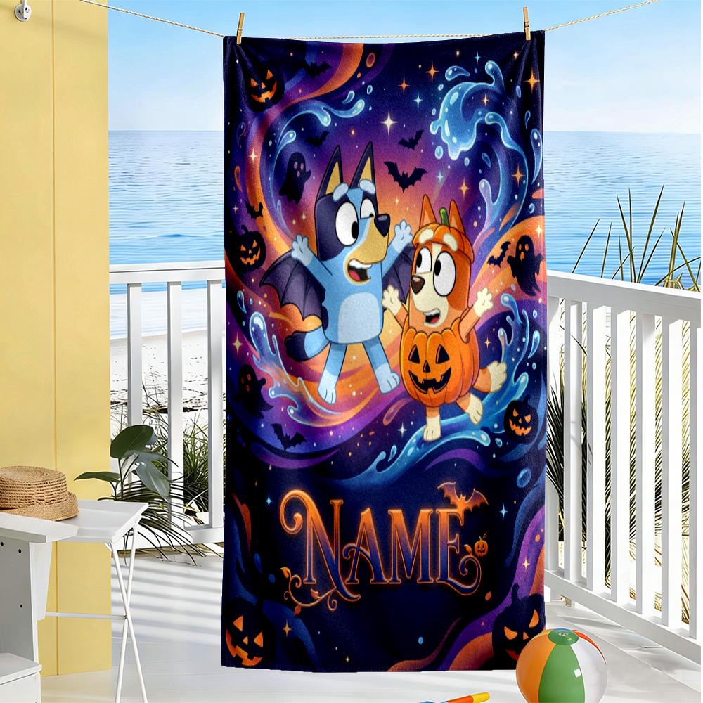 Halloween Night Adventure Customized Name Beach Towel Super Soft Microfiber Quickdry Fabric