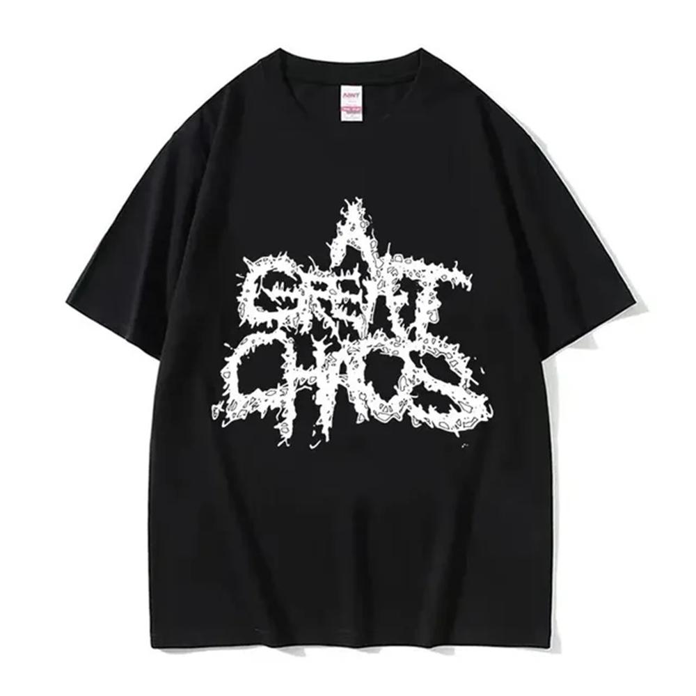 Gothic style dark 2025 pure cotton trendy T-shirt top neutral letters American messy fonts for men and women redtube logo