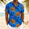 Hawaiian Short-Sleeve Shirt with Tiger & Tropical Print, Great for Beach Wear.
