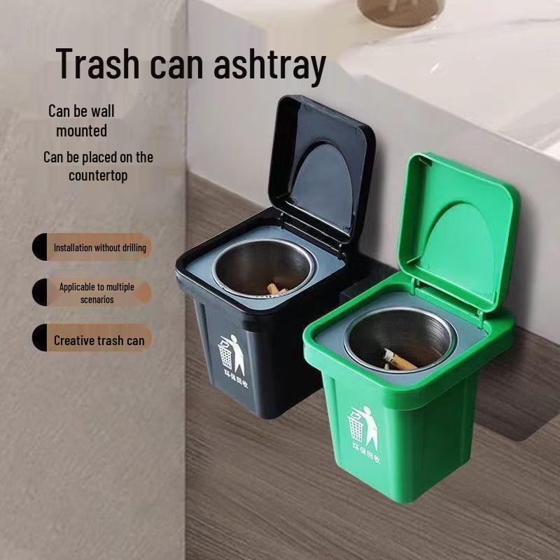 Wall-Mounted Bathroom Ashtray with Lid - Universal, Fly-Ash Prevention Design