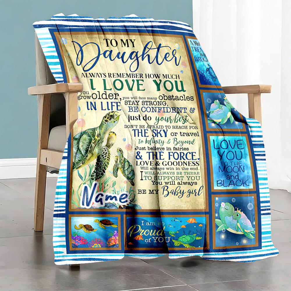 Turtle Envelope Daughter Personalized Name Blanket Lightweight Personalized Blanket Comfortable Great for Living Room Picnics Office Chair Sofa