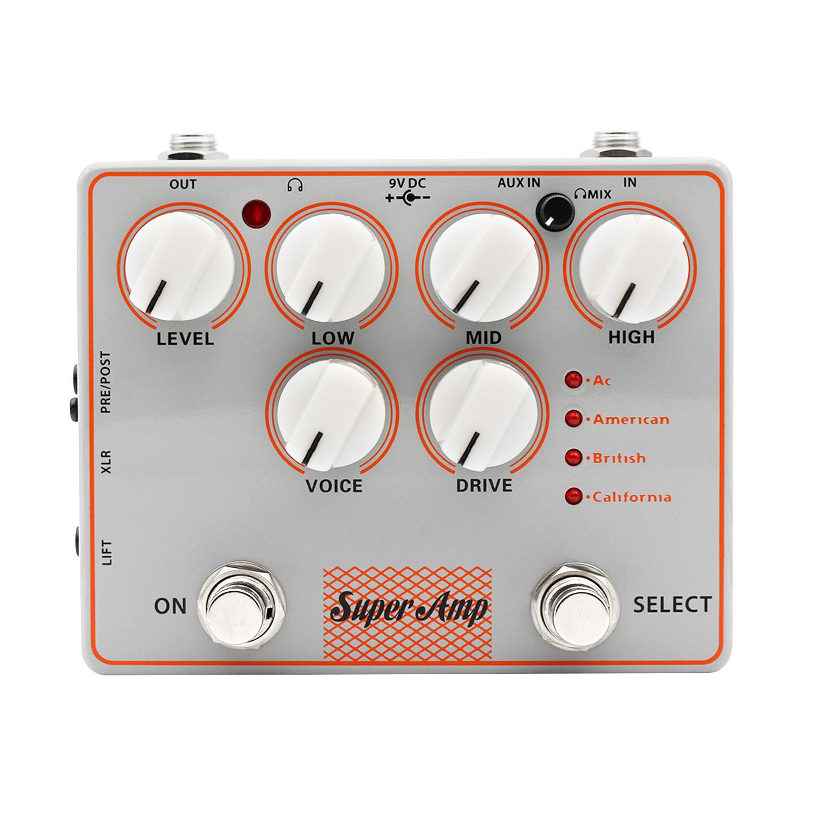 Guitar Amp Simulator Pedal 4 in 1 DI Box AUX Input Headphone Output Metal Case Cabinet Simulator True Bypass Guitar