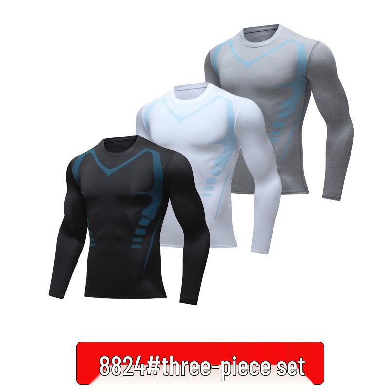 Men's High-Elastic Quick-Dry Compression Sports Tights and Long Sleeve Set for Basketball and Running.