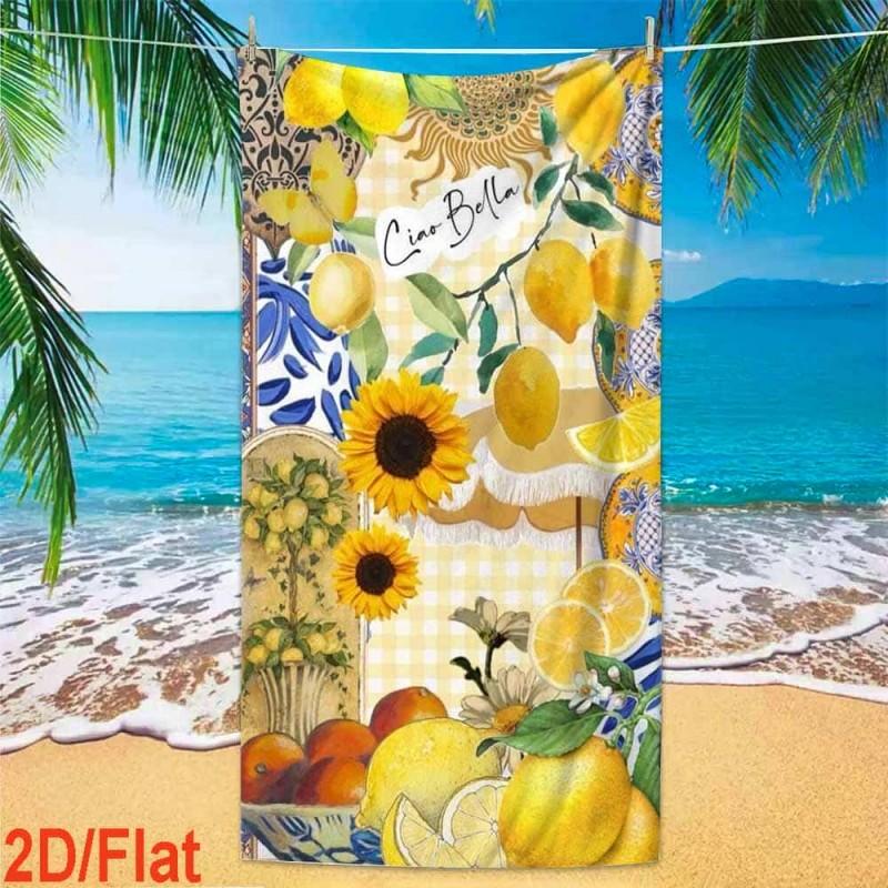 Fresh Watercolor Style Whole Lemon With Green Leaf Print Quick Dry Sand Proof Absorbent Microfiber Pool Beach Towel