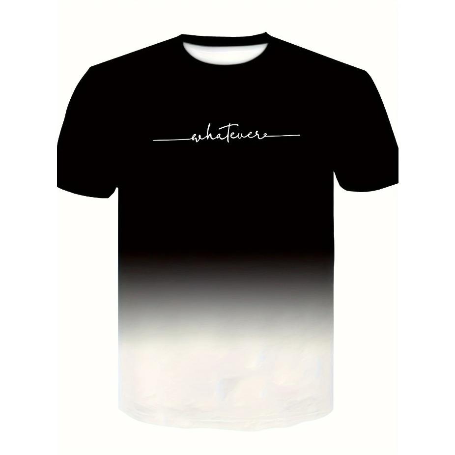 Summer Men's Gradient Color Casual Stretch Sports T-shirt, Round Neck Tee Shirt For Fashion