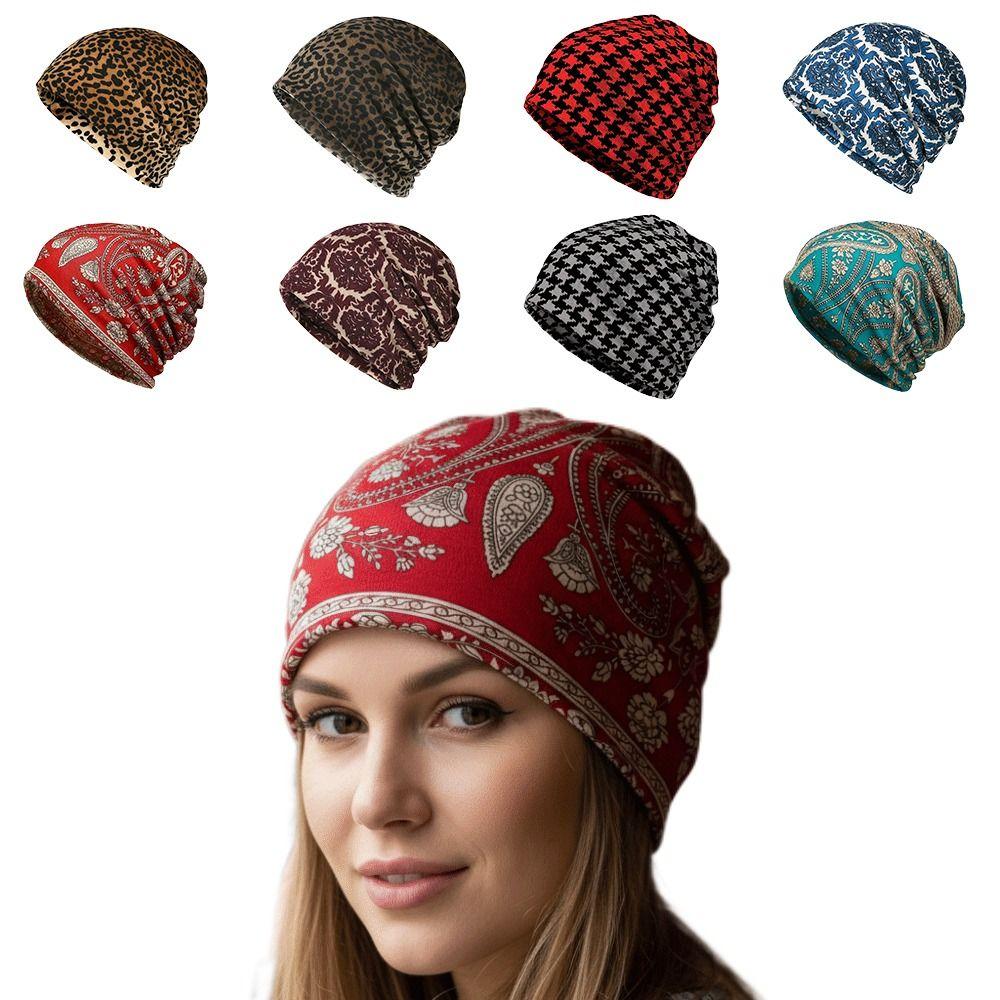Contrasting Colors Pullover Hat Plaid Print Keep Warm Women's Pile Hat  Autumn and Winter