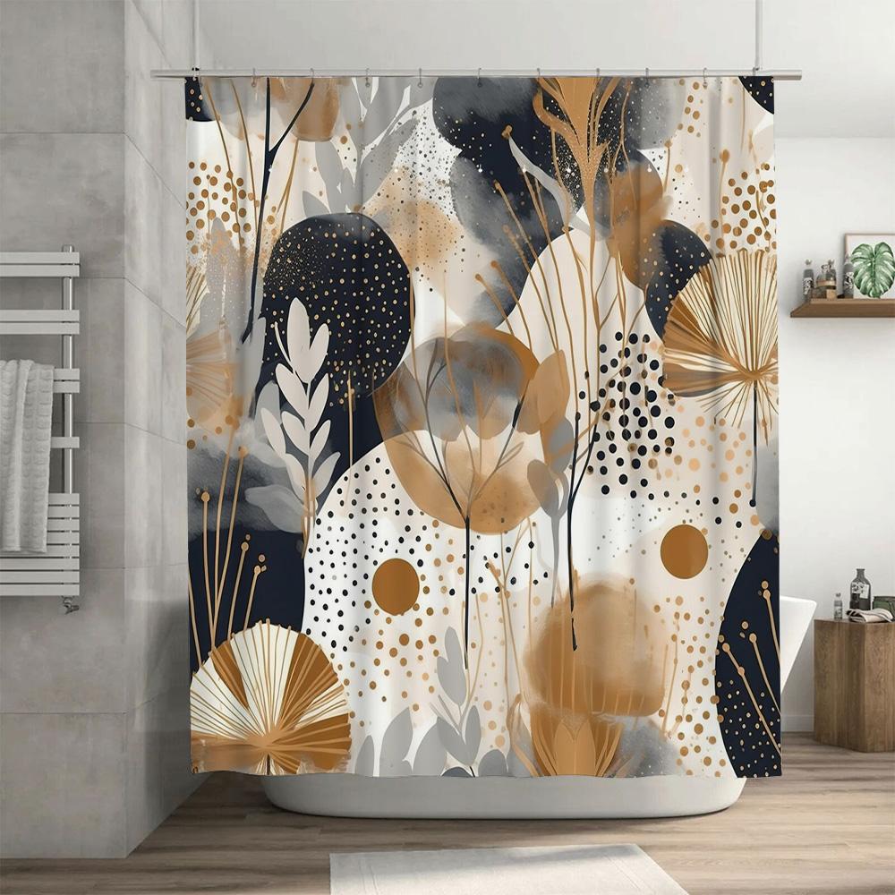 Modern Black Gold Shower Curtain With Watercolor Botanical Design Neutral Decor Bathroom Accessories Set For Home Improvement