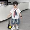 Kids Summer Cotton Short Sleeve T Shirt Fashion Print Tie Design Boys Girls Loose Casual Top