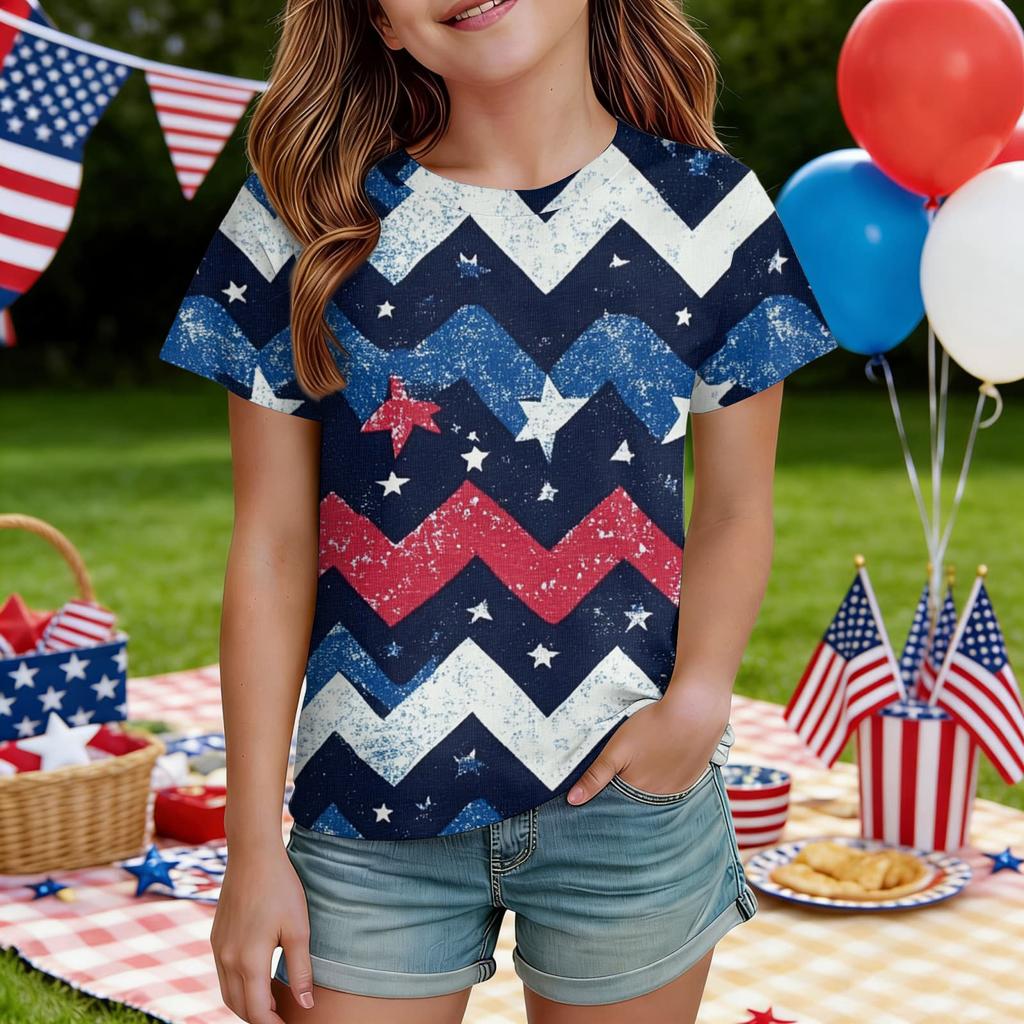 Kids Independence Day Print Round Neck Short Sleeve Casual T-shirt