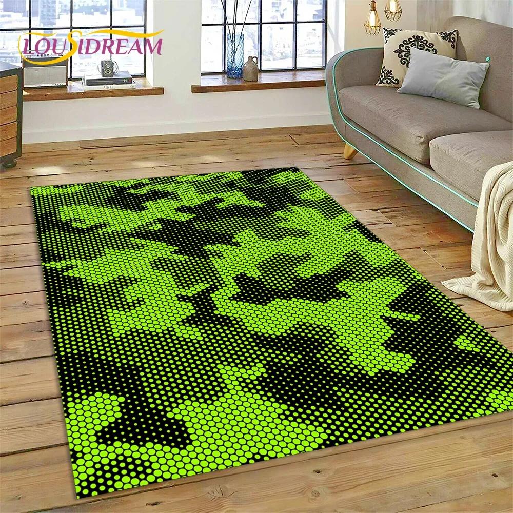 3D bunter Tarnmuster grüner Camouflage 2025 Stil Teppich für Wohnzimmer Schlafzimmer Zuhause Sofa Dekoration Bereichsteppich rutschfeste Bodenmatte
