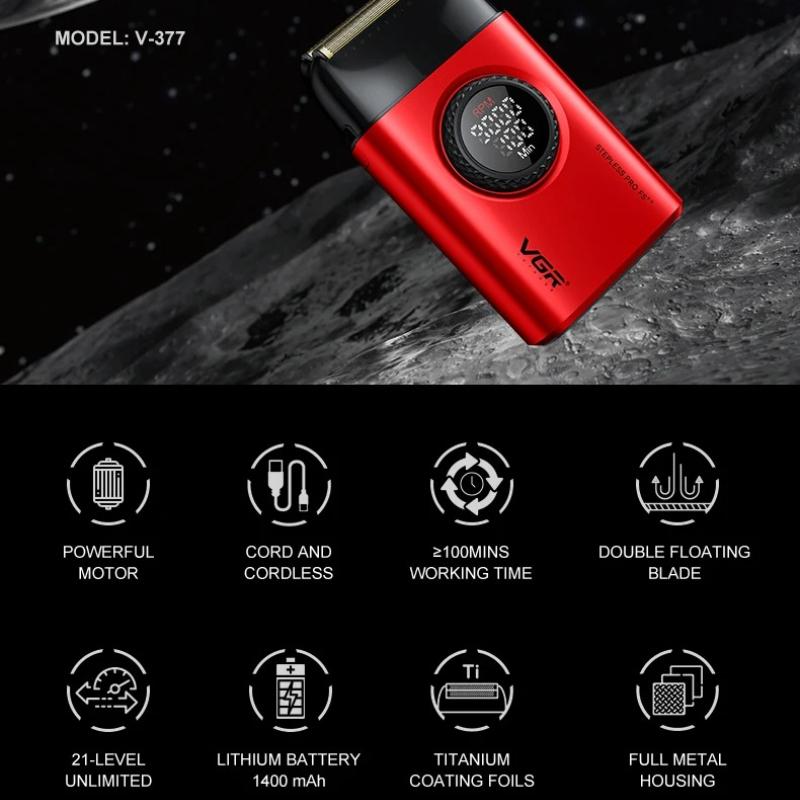 VGR V-377 Mini Hair Trimming Metal Shell Hair Clipper Smart Digital Display Shaver Professional Reciprocating Electric Clipper Safe and Skin-friendly