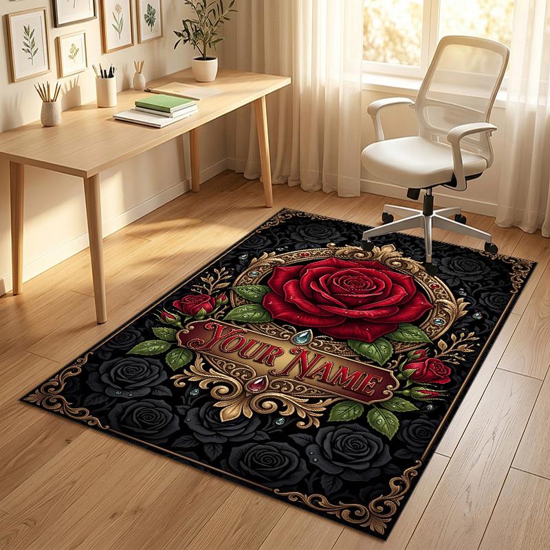 Gothic Moth Theme Soft Crystal Velvet Rug Custom Name & Text Print Non Slip Floor Rug for Bedroom Living Room
