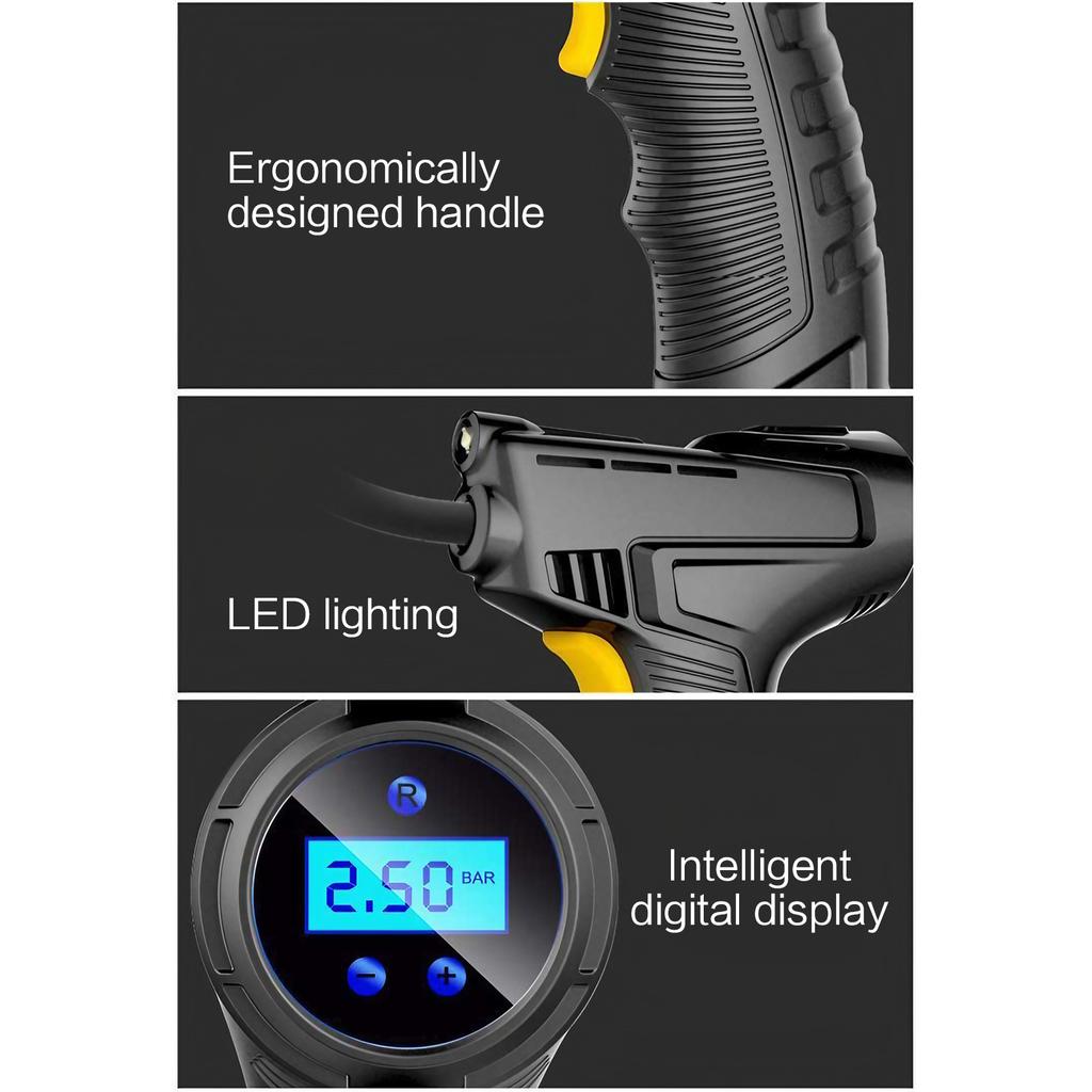 Portable Handheld Car Tire Inflator Wireless USB Rechargeable LED Display Screen Pressure Monitor Automatic Inflation