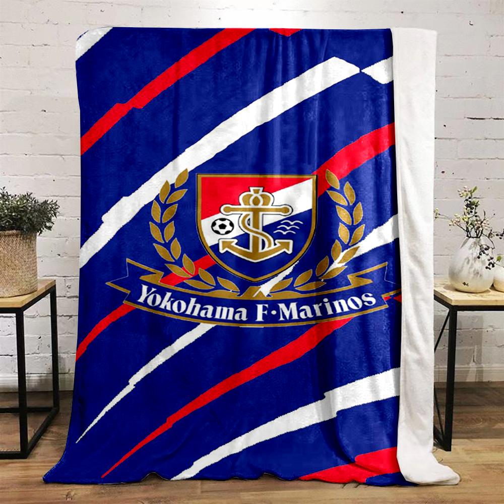 Yokohama F-Marinos logo blue design printed Flannel blanket for bedroom, living room, sofa, and nap