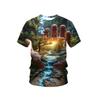 Men'S Summer Fashion Crew Neck Short Sleeve T-Shirt, Magic Forest 3D Print, P