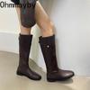 Vintage Cosy Soft Leather Women Knight High Boots Fashion Party Stripper Low Heel Shoes Ladies Slim Mordern Long Booties