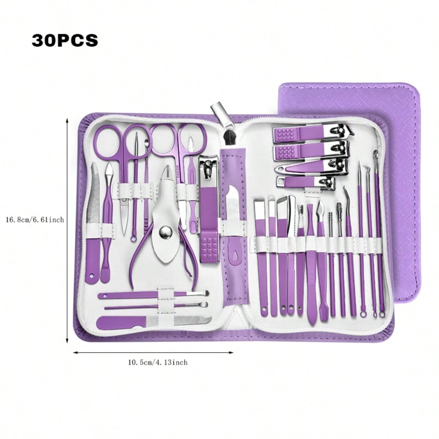 30pcs Nail Clipper Kit Manicure Set Stainless Steel Professional Pedicure Kit For Nail Care Tools Fingernails & Toenails Trimmer For Home