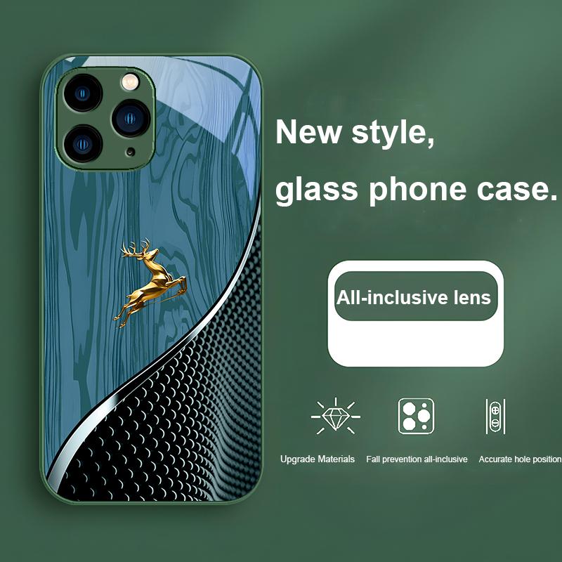 Elegant wood grain golden deer for Iphone 15 14 13 12 Mini 11 Pro Max X XS XR 7 8 Plus 2020 22 SE tempered glass phone case