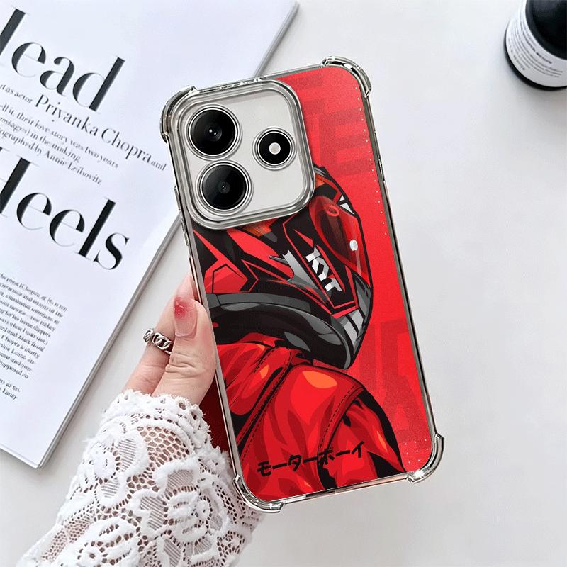 

Motorcycle Rider Helmet Soft Phone Case For Xiaomi Redmi Note 14 15 Pro Plus 13 12 11S 11T 5G 10 9S 9 Plating Anti-Fall Fundas Redmi Note 12 5G