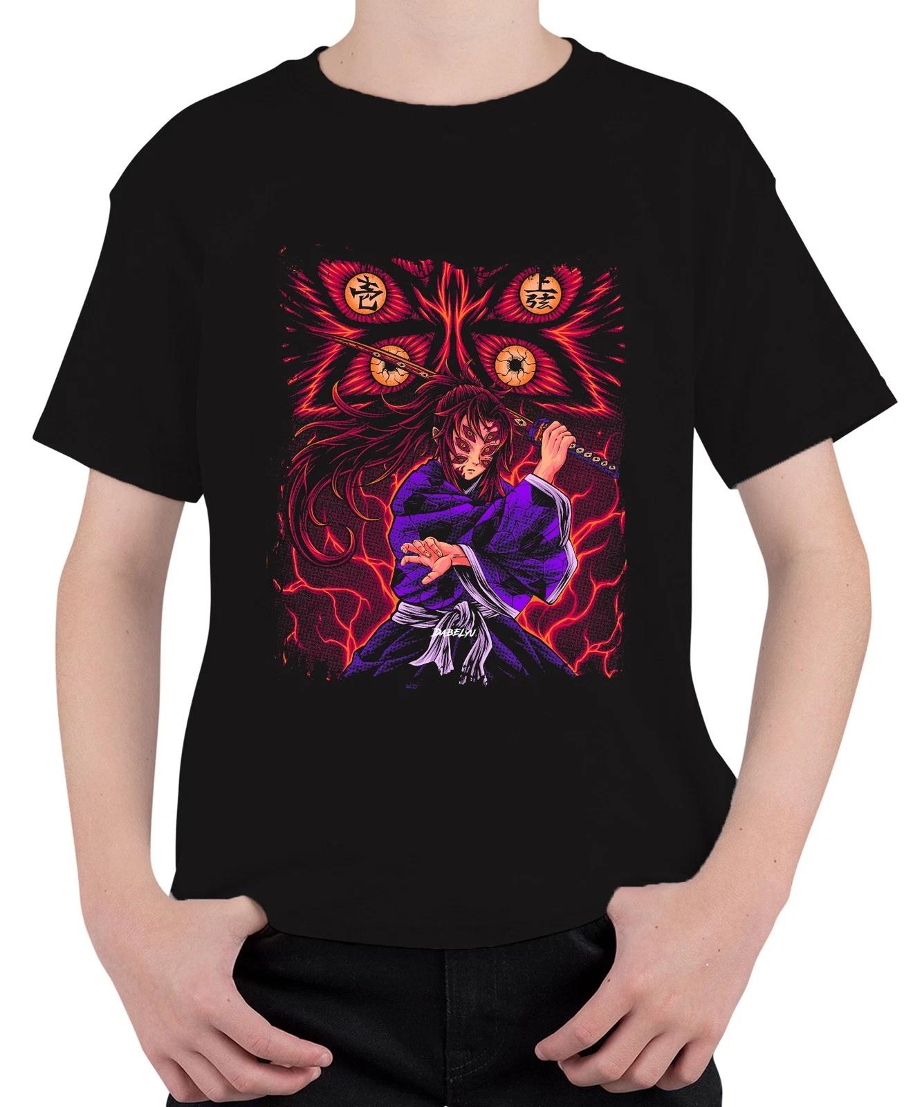 Anime Dämon Schwert Kimono Augen Dämonenjäger düster Geschenk Unisex Kinder T-Sh L