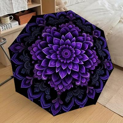 1pc Mandala Purple Pattern Umbrella Automatic Opening and Closing Umbrella, High Quality Umbrella, Ideal Gift for Her 346