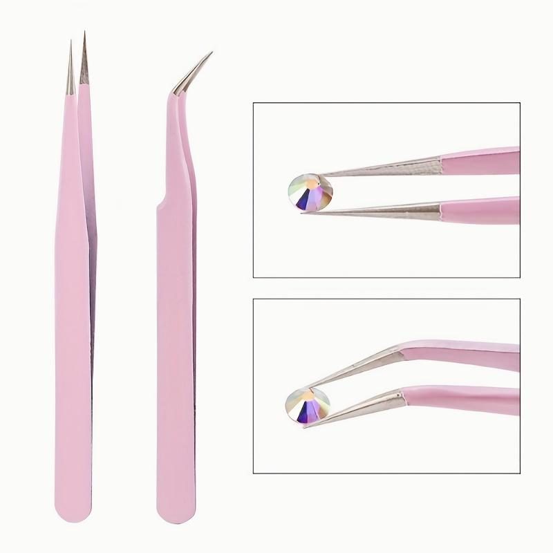 2pcs Stainless Steel Portable Anti-Static Tweezers Colored Tweezer Set Eyelash Extension Beauty Precision Makeup Repair Tools