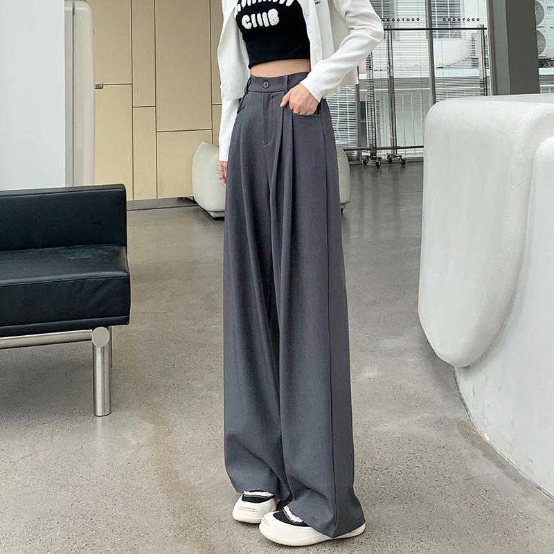 Modă Nou Pantaloni Drepți cu Talie Înaltă pentru Femei Pantaloni Simpli Casual pentru Doamne de Birou Pantaloni Casual Solizi Largi Eleganți cu Buzunare Croială Slim Pantaloni Femei 25625