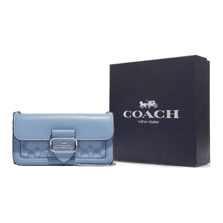 New COACH Morgan Fabric With Cow Leather Shoulder Bag, Crossbody Bag Small Size Women's Cornflower Blue CH150-SVM6A