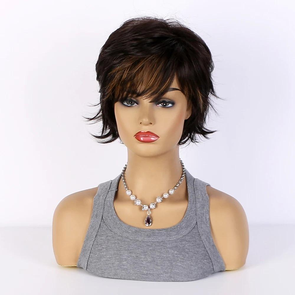 Short Curly Wig With Bangs - Soft Brown Ombre Synthetic Hair For Women, Natural Look For Daily Use, Cosplay Costume Parties