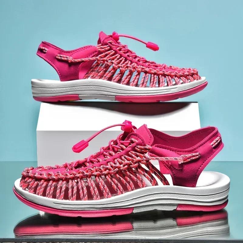 Fashion Summer Men Women Slippers Weaving Design Beach Sandals Breathable Casual Flat Sandals Outdoor Couples Sandals Size 48