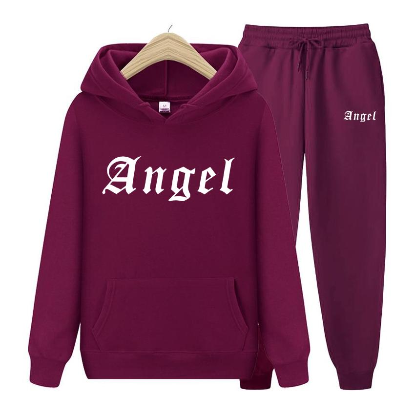 Damer Langermet Hettegenser Sett Angel Kreativitet Bokstavtrykk Mote genser Nyhet Skulderfall Klær Hette