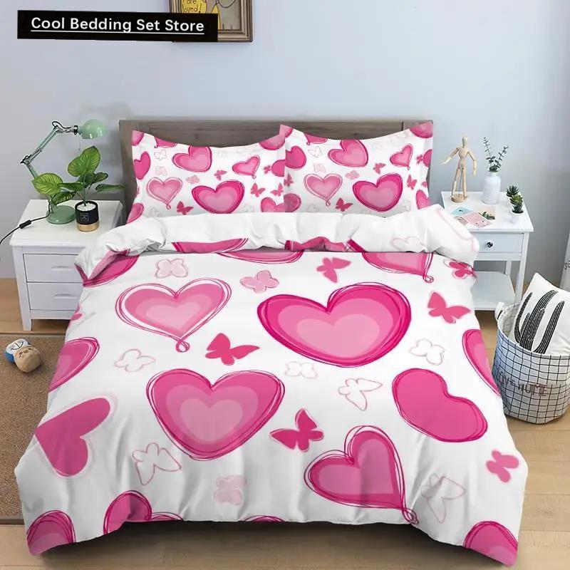 Kjærlighetshjerte Sengetøysett Enkelt Rutete Dynetrekk 200x200 Putetrekk Enkelt Dobbel Queen King Nordisk Par Sengedekke Sengetøy