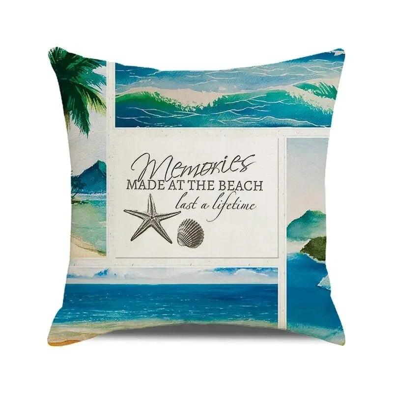 Seascape Theme Decorative Pillow Case Letter Beach Ocean Animals and Plants Home Hotel Living Room Sofa Cushion Cover