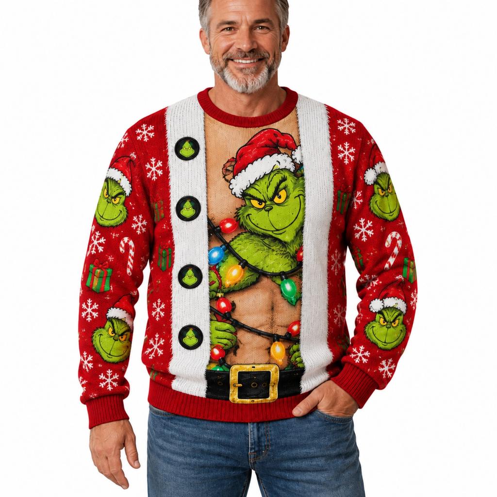 Men's Christmas Sweater Neck Knit Print Pullover for Fall and Winter