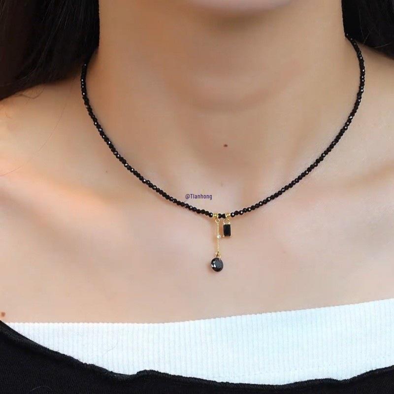 2025 Black Crystal Tassel Choker Necklace - Unique Minority Design