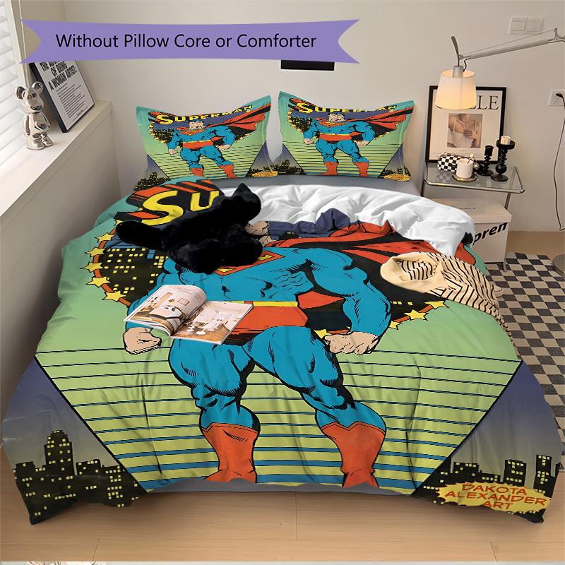 3pcs Superhero Costume Bedding Set, Soft Polyester Duvet Cover and Pillowcases Machine Washable Seasons all suitable & Guest Room Decor295