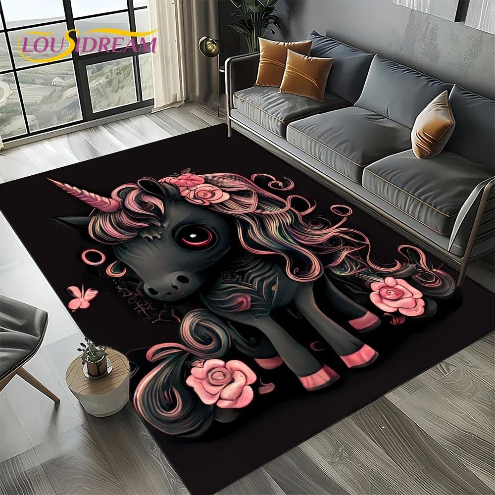 3D Cute Unicorn Cartoon Dream Girl Carpet Rug for Living Room Bedroom Home Sofa Decoration,Kid Area Rug Non-slip Floor Mat Gift