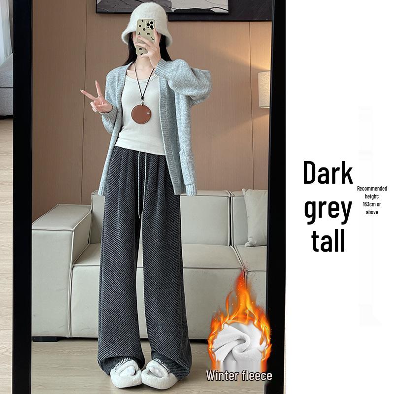 Relaxed Women's Chenille Fleece Striped Wide-Leg Pants for Autumn/Winter