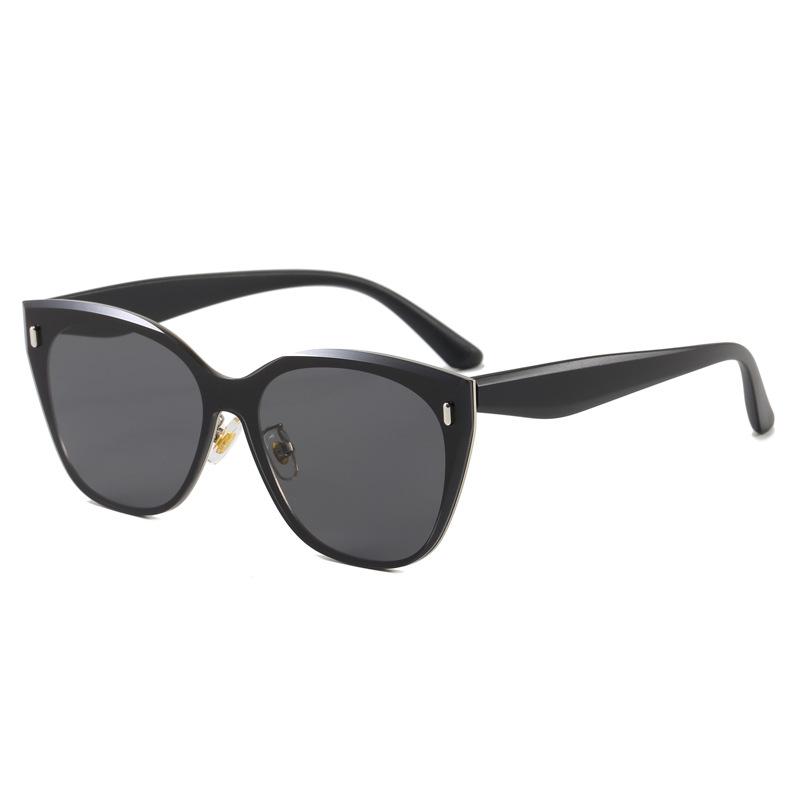 Hong Kong Style Frameless Integrated Sunglasses Women's High-end Cat's Eye Large Square Face Small Seaside UV-proof Sunglasses