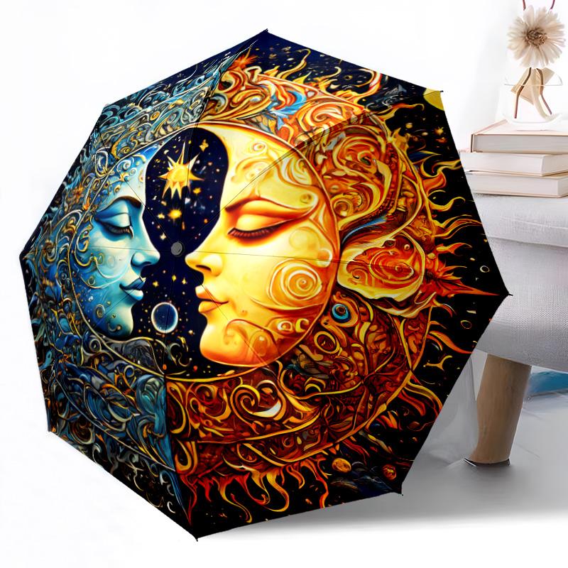 Moon and Sun Automatic Umbrella Folding Umbrella with 8 Ribs Weight for Women/Men Outdoor Accessory