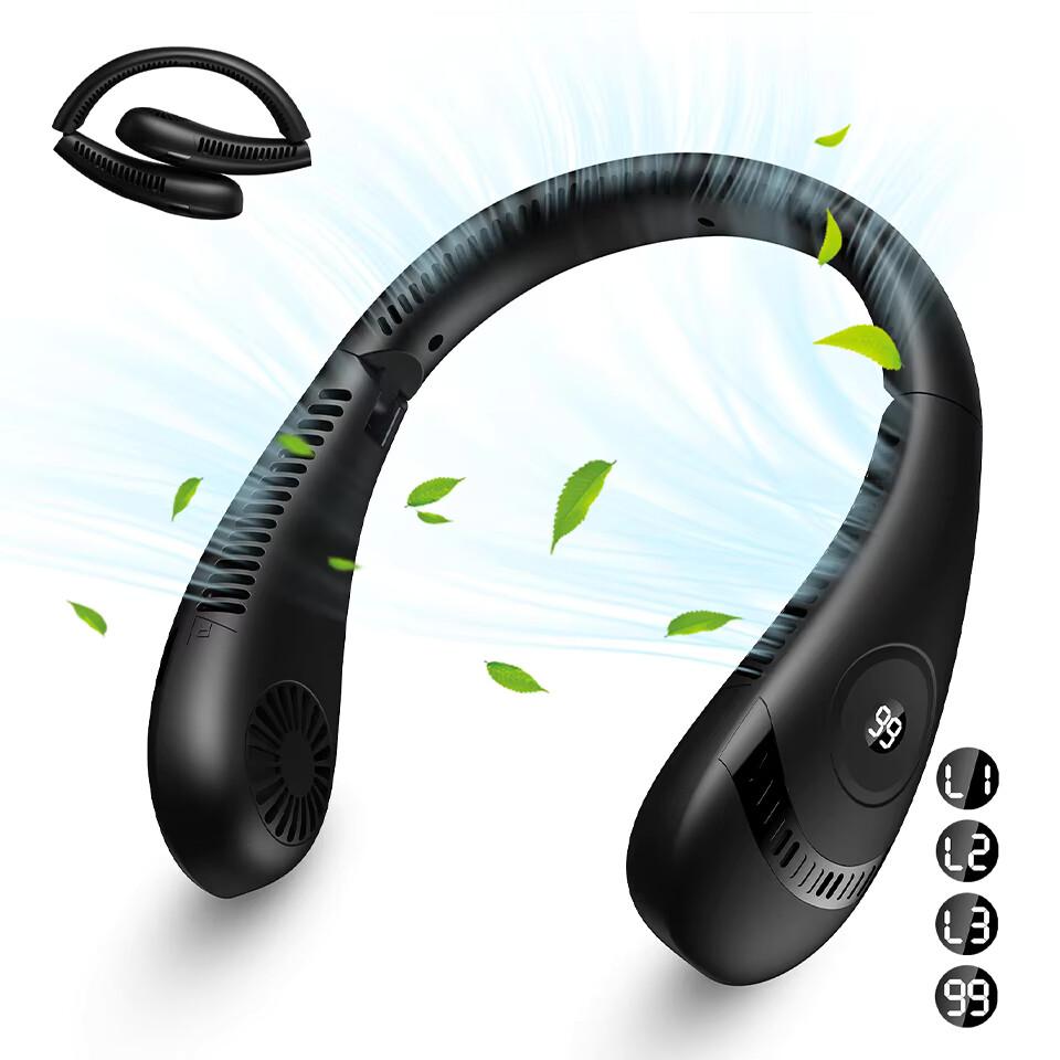 

Открытый 3-скоростной ветровой безлопастной подвесной вентилятор для шеи с цифровым дисплеем, воздушный охладитель, перезаряжаемый складной кондиционер, шейный вентилятор белый