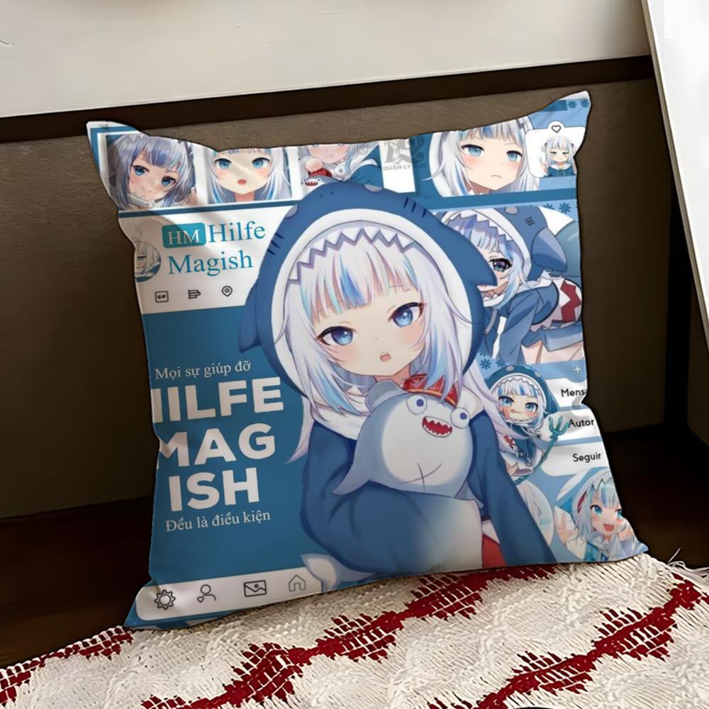 Cute GGawr Gura Cushion Cover Reversible Soft Durable Pillow Cover Home Car MultiScene Use for Daily Comfort