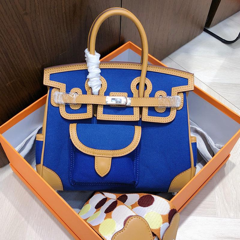 Haute couture version 2025 new cargo platinum bag canvas splicing leather women's handbag shoulder messenger bag