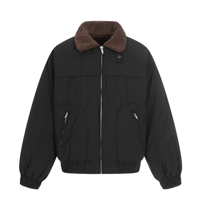 Kisko Winter American-Style Lamb Wool Collar Deconstructed Workwear Cotton Jacket for Men and Women, High-End Fleece-Lined Thickened Coat for Couples