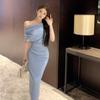 French Pure Desire Swinging Collar Slanted Shoulder Sexy Dress Women's Summer Temperament Advanced Sense Irregular Figure Spice Girl Skirt