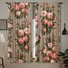 2pcs Modern Floral Print Semi-Sheer Curtains   Polyester Woven Rod Pocket Window Drapes for Bedroom   Living Room   Office - Machin