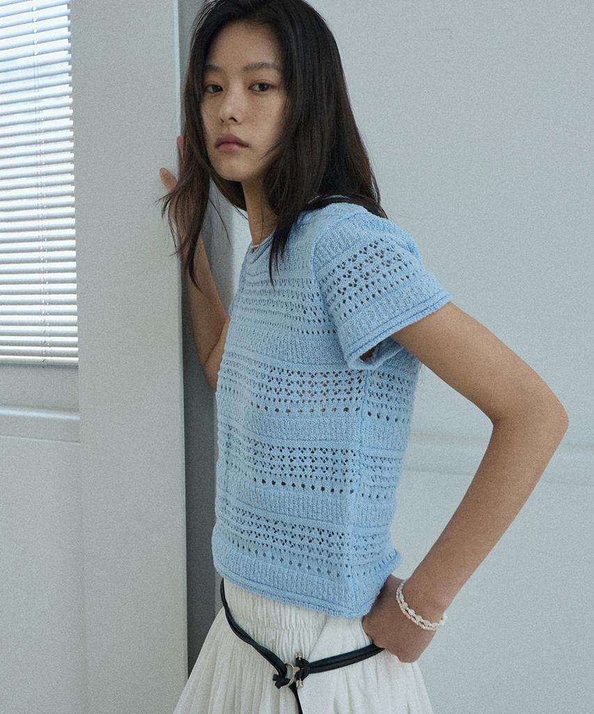 Lense Pointelle Boucle Knit Blue